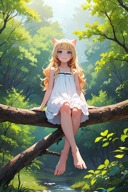 437747-2465729843-full body of cat girl sitting on branch in forest,best quality,highres,from below,cute,barefoot,white sundress,long hair,wavy ha.png